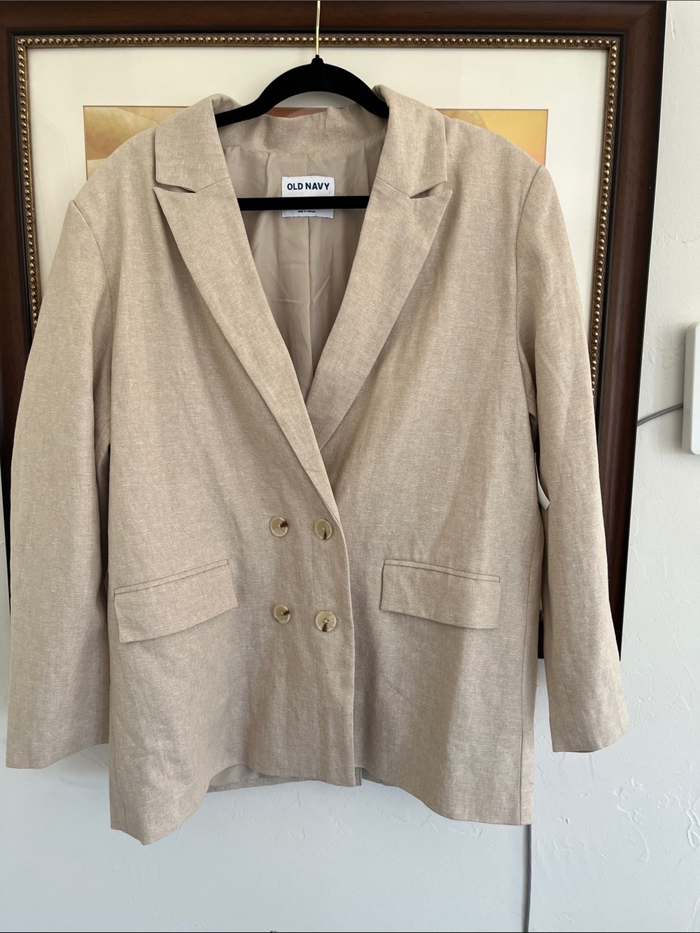 Old Navy Women's Light Beige Double-Breasted Blazer